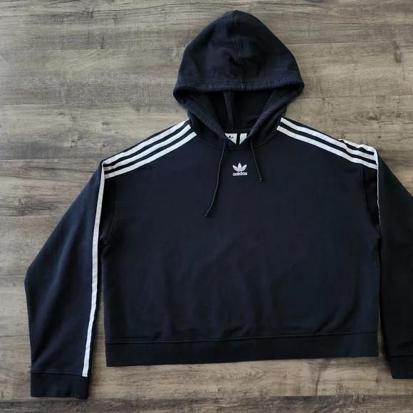 Adidas Essential Cropped Black Pullover Hoodie Women's Large - Picture 7 of 16